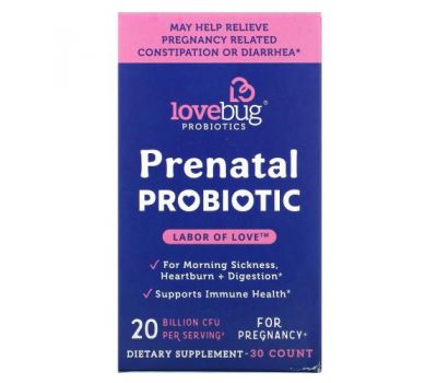 LoveBug Probiotics, Prenatal Probiotic, 20 Billion CFU, 30 Count