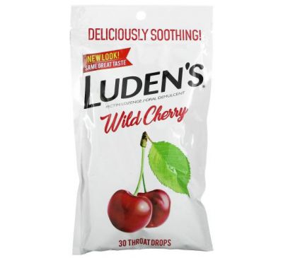 Luden's, Леденцы с пектином, успокаивающее средство для полости рта, дикая вишня, 30 леденцов для горла