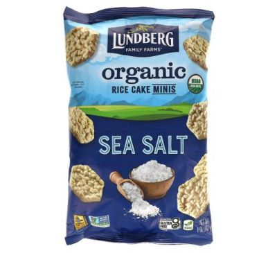 Lundberg, Органический рисовый торт Minis, морская соль, 142 г (5 унций)