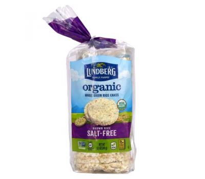 Lundberg, Organic Whole Grain Rice Cakes, Brown Rice, Salt Free, 8.5 oz (241 g)