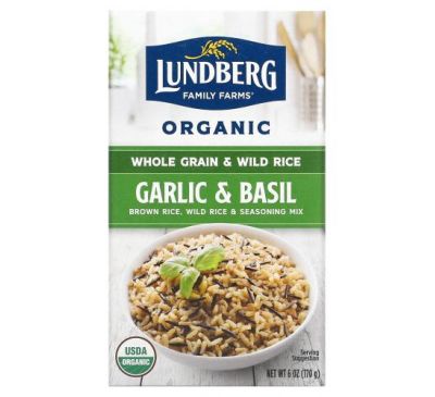 Lundberg, Organic Whole Grain Rice & Seasoning Mix, Rice & Wild Rice, Garlic & Basil, 6 oz (170 g)
