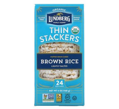 Lundberg, Thin Stackers, Brown Rice, Lightly Salted,  24 Rice Cakes