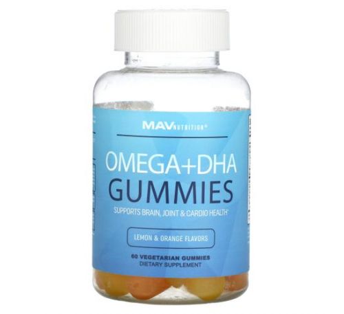 MAV Nutrition, Omega + DHA Gummies, Lemon & Orange, 60 Vegetarian Gummies