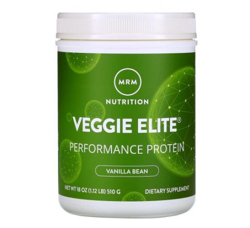 MRM, Veggie Elite Performance Protein, Vanilla Bean, 1.12 lb (510 g)
