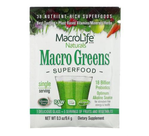 Macrolife Naturals, Macro Greens, зелень і суперфуди, 9,4 г (0,3 унції)