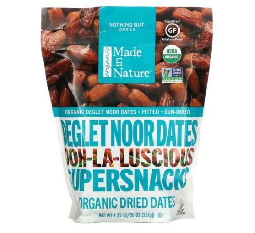 Made in Nature, Organic Dried Deglet Noor Dates, Ooh-La-Luscious Supernacks, 20 oz (567 g)