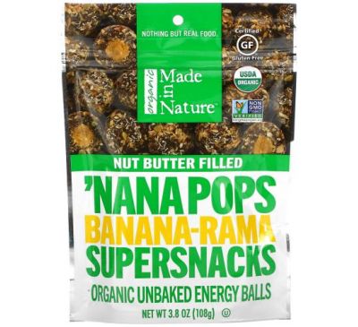 Made in Nature, Organic 'Nana Pops, суперснеки с бананом и рамой, с ореховым маслом, 108 г (3,8 унции)
