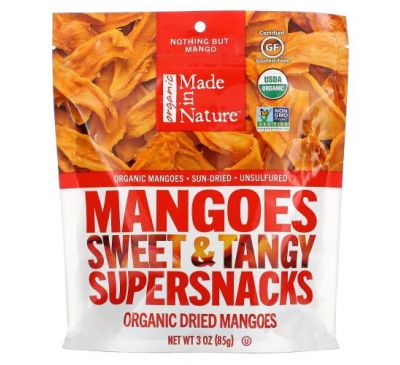 Made in Nature, органічні сушені плоди манго, солодкі й пікантні суперснеки, 85 г (3 унції)