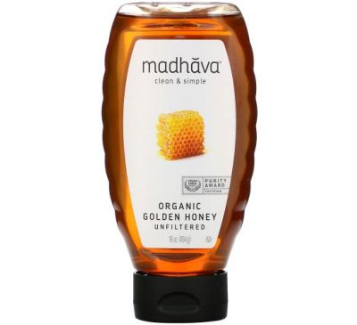 Madhava Natural Sweeteners, Organic Golden Honey, Unfiltered , 16 oz (454 g)