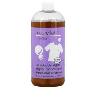 Madre Labs, Высококонцентрированное средство для стирки, ладан и пачули, 0,94 л (32 жидк. Унции)