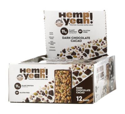 Manitoba Harvest, Hemp Yeah !, протеиновый батончик Super Seed, темный шоколад какао, 12 батончиков по 1,59 унции (45 г) каждый