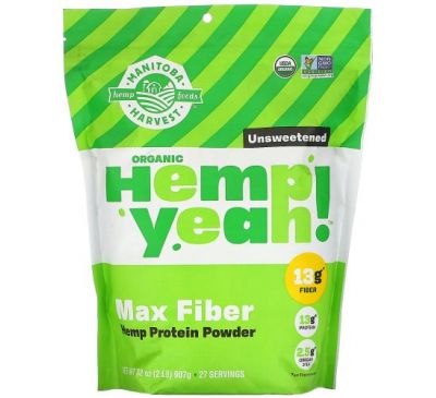 Manitoba Harvest, Hemp Yeah! Max Fiber Hemp Protein Powder, Unsweetened, 32 oz (907 g)