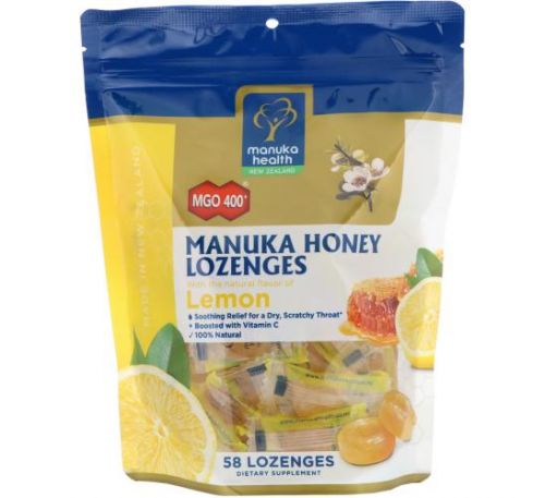 Manuka Health, Manuka Honey Lozenges, MGO 400+, Lemon, 58 Lozenges