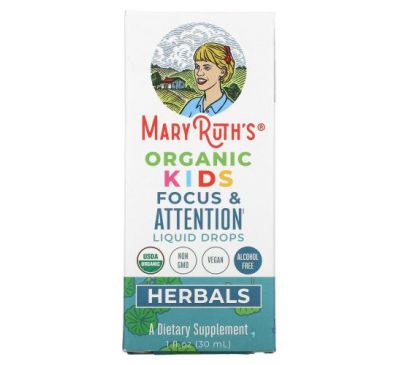 MaryRuth Organics, Herbals, Органические жидкие капли для детского внимания и внимания, 1 жидкая унция (30 мл)