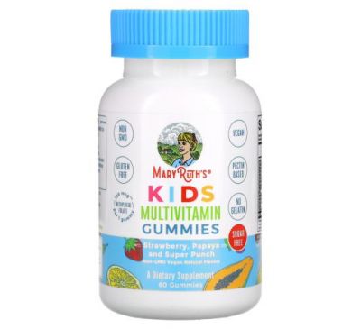 MaryRuth Organics, Детские мультивитаминные жевательные мармеладки, клубника, папайя и супер-пунш, 60 жевательных таблеток