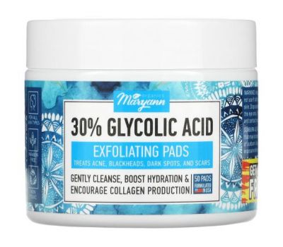 Maryann Organics, 30% Glycolic Acid Exfoliating Pads, 50 Pads