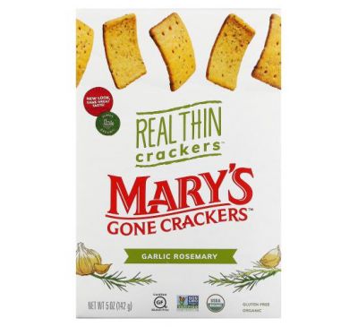 Mary's Gone Crackers, Real Thin Crackers, крекери, часник і розмарин, 142 г (5 унцій)