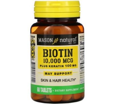 Mason Natural, Biotin Plus Keratin, 10,000 mcg, 60 Tablets