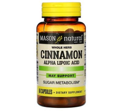 Mason Natural, Cinnamon Alpha Lipoic Acid, 60 Capsules
