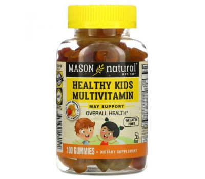Mason Natural, Healthy Kids Multivitamin, Pineapple Orange Strawberry Flavors, 100 Gummies