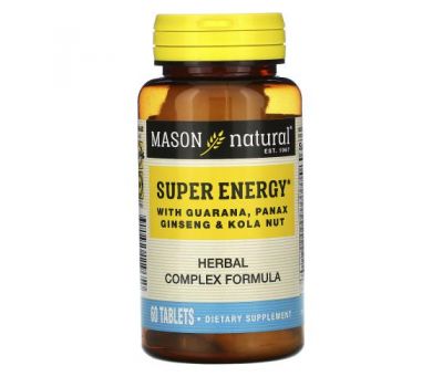Mason Natural, Super Energy with Guarana, Panax Ginseng & Kola Nut, 60 Tablets