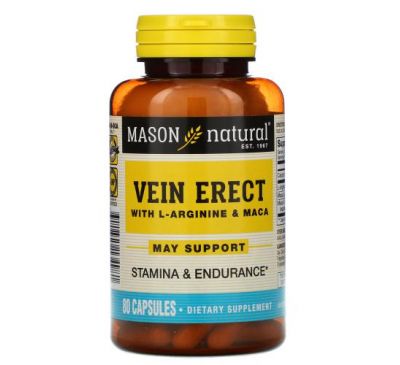 Mason Natural, Vein Erect with L-Arginine & Maca, 80 Capsules