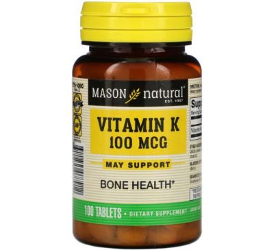 Mason Natural, Vitamin K, 100 mcg, 100 Tablets