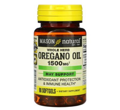 Mason Natural, Whole Herb Oregano Oil, 1,500 mg, 90 Softgels