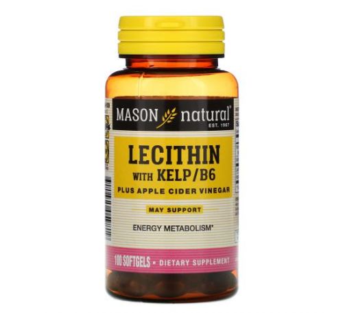 Mason Natural, лецитин з бурими водоростями/вітаміном B6 і яблучним оцтом, 100 капсул