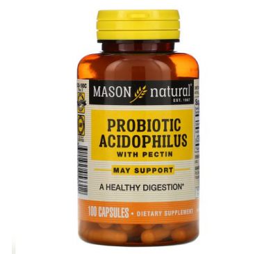 Mason Natural, пробіотик з ацидофільними лактобактеріями Acidophilus і пектином, 100 капсул