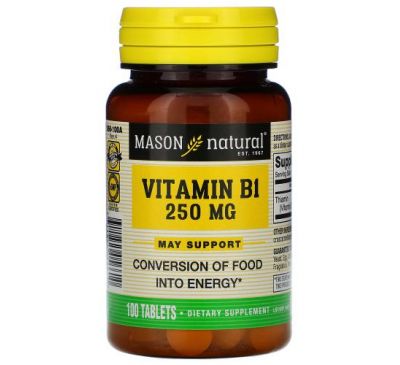Mason Natural, вітамін B1, 1250 мг, 100 таблеток