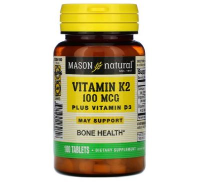 Mason Natural, вітамін К2 та вітамін D3, 100 мкг, 100 таблеток