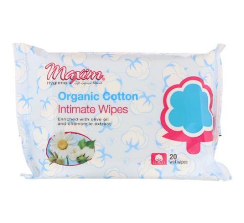 Maxim Hygiene Products, Organic Cotton Intimate Wipes, 20 Wet Wipes