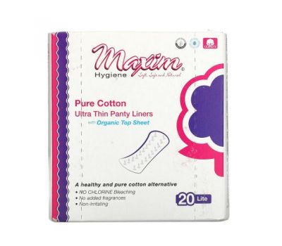 Maxim Hygiene Products, Чистый хлопок, ультратонкие ежедневные прокладки, облегченные, 20 прокладок