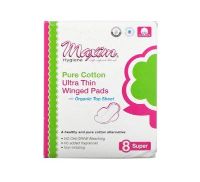 Maxim Hygiene Products, Pure Cotton, Ultra Thin Winged Pads, Super,  8 Pads