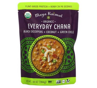 Maya Kaimal, Organic Everyday Chana, Black Chickpeas + Coconut + Green Chili, 10 oz (284 g)