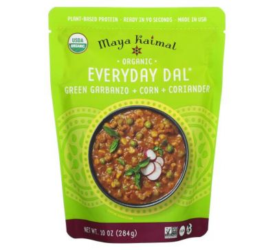 Maya Kaimal, Organic Everyday Dal, зеленый гарбанзо, кукуруза и кориандр, 284 г (10 унций)