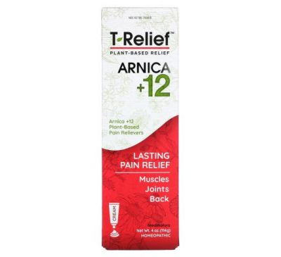 MediNatura, T-Relief, арника + 12 ингредиентов, успокаивающий крем на растительной основе, 114 г (4 унции)