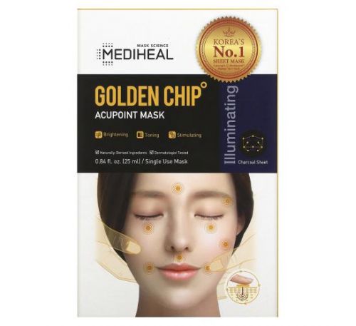 Mediheal, Golden Chip, Acupoint Beauty Mask, 5 Sheets, 0.84 fl oz (25 ml) Each