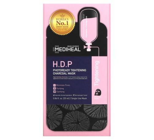 Mediheal, H.D.P, Photoready Tightening Charcoal Beauty Mask, 5 Sheets, 0.84 fl oz (25 ml) Each