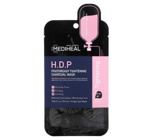 Mediheal, H.D.P, вугільна тканинна маска для пружності шкіри, 1 шт., 25 мл (0,84 рідк. унції)