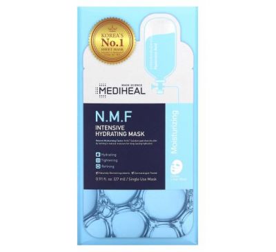 Mediheal, N.M.F, тканинна маска для інтенсивного зволоження, 5 шт. по 27 мл (0,91 рідк. унції)