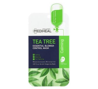 Mediheal, Tea Tree, Essential Blemish Control Beauty Mask, 5 Sheets, 0.81 fl oz (24 ml) Each
