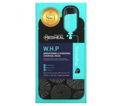 Mediheal, W.H.P, Brightening & Hydrating Charcoal Beauty Mask, 5 Sheets, 0.84 fl oz (25 ml) Each
