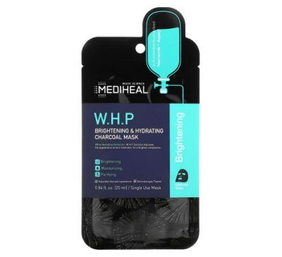Mediheal, W.H.P, вугільна тканинна маска для освітлення та зволоження, 1 шт., 25 мл (0,84 рідк. унції)