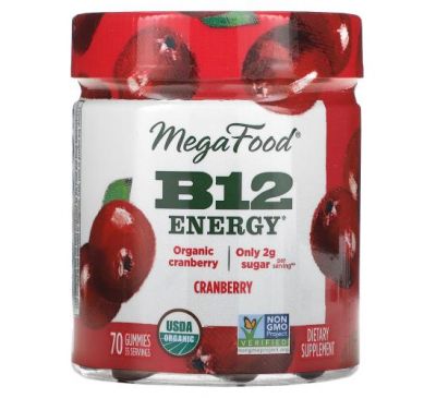MegaFood, B12 Energy, Cranberry, 70 Gummies
