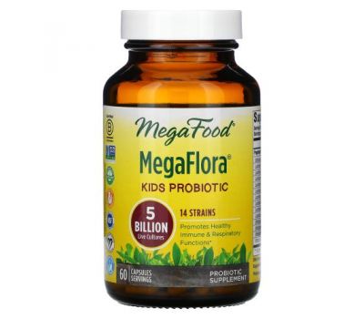 MegaFood, Kids Probiotic, MegaFlora, 5 Billion CFU, 60 Capsules