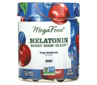 MegaFood, Melatonin Berry Good Sleep, Berry, 1.5 mg, 54 Gummies
