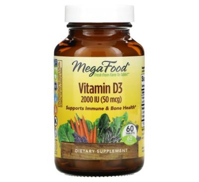 MegaFood, вітамін D3, 2000 МО (50 мкг), 60 таблеток