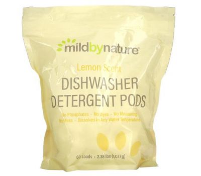 Mild By Nature, капсули з мийним засобом для автоматичних посудомийних машин, з ароматом лимона, 60 завантажень, 1077 г (2,38 фунта, 36,48 унції)